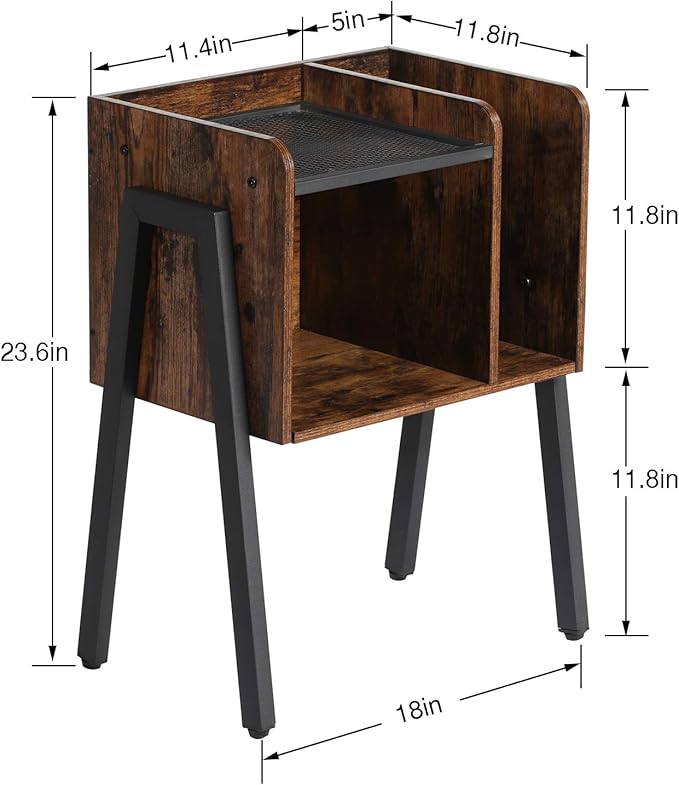VECELO Nightstand Set of 2,Industrial End Table,Bedside Table with 2-Tier Open Storage Shelves,Wood Side Table with Metal Frame for Bedroom, Living Room,Small Spaces