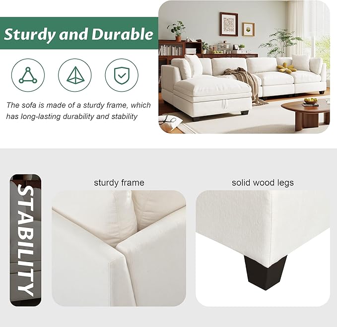 Merax Modern Upholstered Modular Sectional Sofa with Removable Storage Ottoman and Hidden Cup Holders, Free Combination Indoor Furniture Sets for Apartments, Studio, Office, 5 Seat-L Shape, Beige
