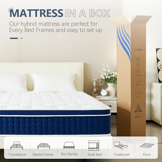 Twin XL Mattress, 12 Inch Hybrid Twin XL Size Mattresses in a Box, Gel Memory Foam and Pocket Coils Innerpring Mattress with Ergonomic Design, Cooler Sleep with Pressure Relief and Support,39"*80"*12"