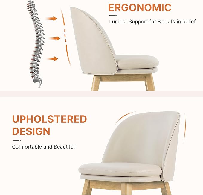Wooden Dining Chairs Set of 4, Faux Leather Upholstered Modern Dining Room Chairs with Double-Layer Thick Seat Cushion & Ergonomic Backrest for Restaurant, Kitchen and Café, Beige, 2 Boxs