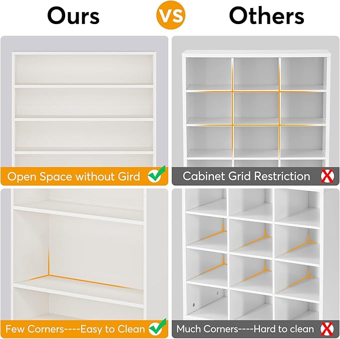 Tribesigns Shoe Cabinet, 9 Tiers 40-45 Pairs Heavy Duty Wood Freestanding Shoe Storage Cabinet, 70.8'' Tall Shoe Cabinet with Open Storage for Entryway, White