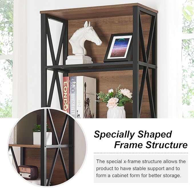 HOMISSUE Tall Bookshelf, 7-Tier Book Shelf, Rustic Wood Metal Bookshelves and Bookcases, Freestanding and Industrial Open Bookcase for Home Office, Living Room and Bedroom, Vintage Brown