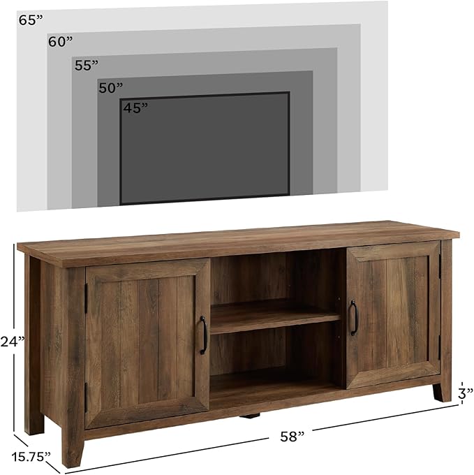 Walker Edison Buren Classic Grooved Door TV Stand for TVs up to 65 Inches, 58 x 16 x 24 inches, Rustic Oak