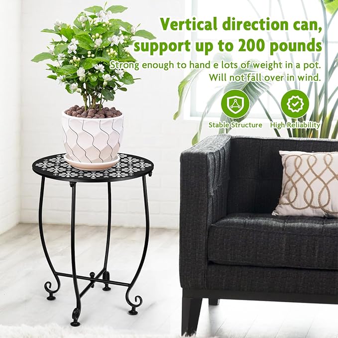 2 Pack 14 Inch Outdoor Side Table for Small Spaces, Patio Side Table,Plant Stand,Round Metal End Table for Patio,Yard Porch Balcony Garden