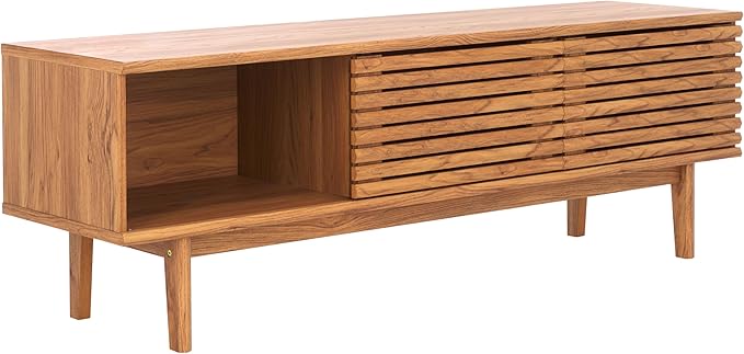 SAFAVIEH Aricia TV Stand for up to 65" Flatscreen – Oak Brown, 2 Sliding Doors with Interior Storage, 1 Open Shelf, Entertainment Media Console (MED9633D)