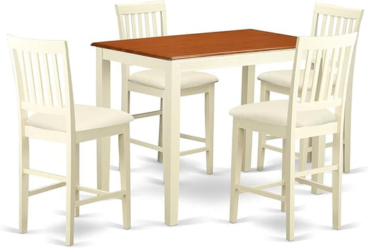 East West Furniture YAVN5-WHI-C 5 Piece Kitchen Counter Set Includes a Rectangle Dining Room Table and 4 Linen Fabric Upholstered Dining Chairs, 30x48 Inch, Buttermilk & Cherry