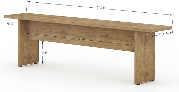 Manhattan Comfort Nomad 67" Dining Bench Seat for Indoor and Outdoor Use, Kitchen, Breakfast Nook, 2 Person Seating, Modern Rustic and Farmhouse Chic Design with Wood Grain Finish, Nature