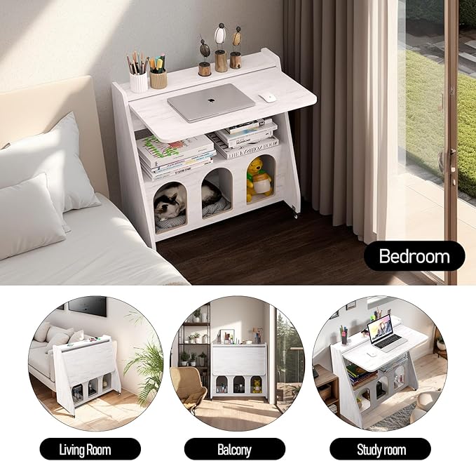 Pmnianhua Farmhouse Portable Desk on Wheels,Mobile Workstation,Rolling Computer Desk with Wheels and Storage for Home Office Small Space(White)