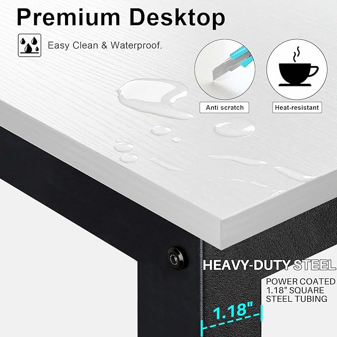 Aquzee Computer Desk with Shelves, 47" W x 23.6" D Gaming Desk with Hutch and Bookshelf, White Study Table for Bedroom Space Saving with 3 Tier Storage Shelf, Home Office Desk for Writing Work
