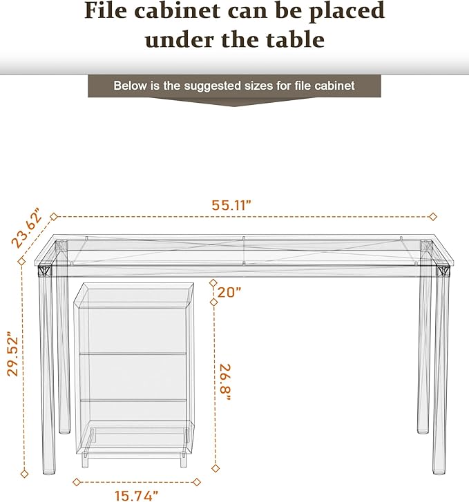 Teraves Computer Desk/Dining Table Office Desk Sturdy Writing Workstation for Home Office(55.11“, Beige + White Frame)