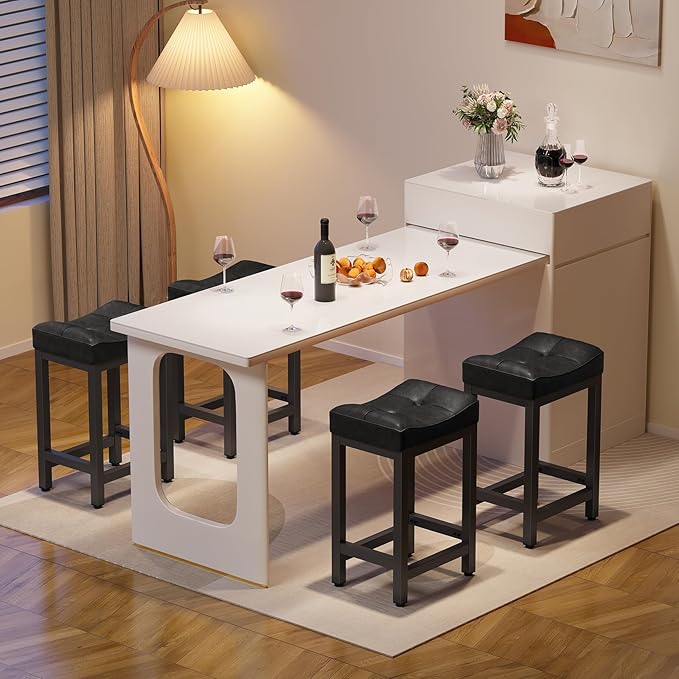 Dripex Modern Backless Bar Stools with 4" Thick Seats, Faux Leather Heavy Duty Saddle Counter Height Barstool with Solid Metal Legs for Kitchen Island, Black