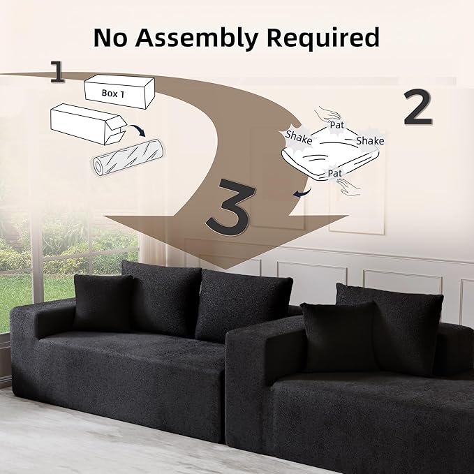 Cloud Sectional Couch, 104”L-Shape Oversized Sofa with Left Chaise Lounge, Modular Sleeper Couch with Pillows & Deep Seat, Rain Drop Velvet Fabric Compressed Sofa for Living Room, Black