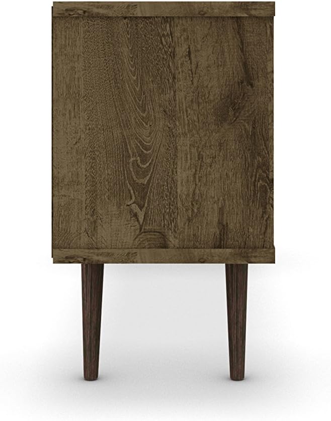 Manhattan Comfort Liberty Collection Mid Century Modern TV Stand With One Cabinet and Three Open Shelves and One Cubby With Splayed Legs, Wood, Rustic Brown, Small (200AMC9)