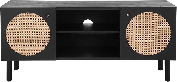 SAFAVIEH Home Collection Ophelia Black 2-Door 2-Shelf Entertainment Media Stand (Fits up to a 50" Flatscreen TV)