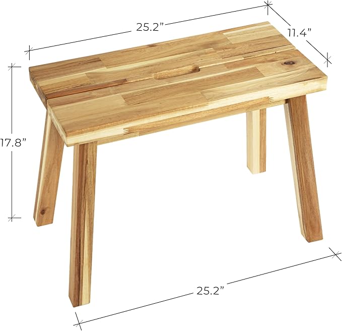 Bench 100% Solid Acacia Wood, Backless, Wax Galvanized Finish, Easy Assembly, End Table Wooden Bench Furniture for Plant, Dining Room, Entryway, Indoor (26 inches)