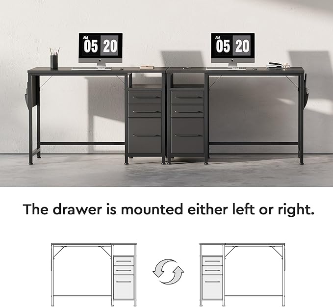 Ｍａｉｈａｉｌ Maihail Small Desk with Drawers, 40 inch Computer Desk with Shelves, Writing Desk with Storage, Small Office Desk with Metal Frame, Black
