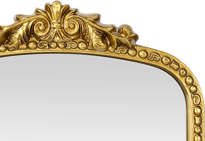 30x45'' Antiqued Gold Ornate Arched Mantel Baroque Inspired Dresser Mirror
