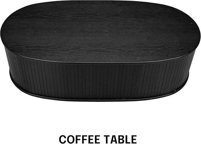 NTC Stream Coffee Table, Modern Oval Wooden Center Table with Vertical Groove Design, Stylish Living Room Decor, Contemporary Minimalist Style for Home and Office, Easy Assembly - Burnt Black