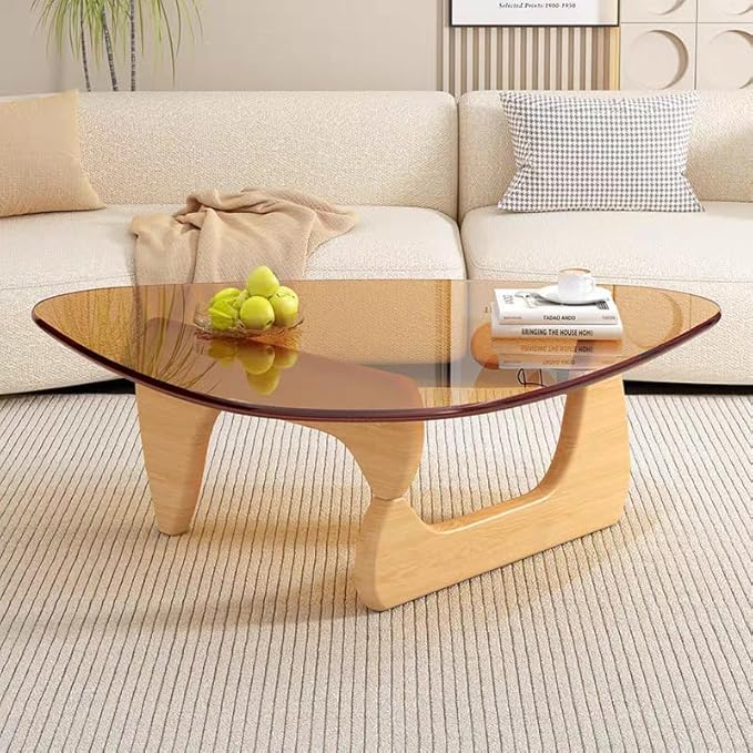 Mid Century Modern Glass Coffee Table, Coffee Table for Living Room, Elegant and Functional Coffee Tables,Suitable for Bedroom Living Room Reception Office Tables（Wood/Brown，Large）