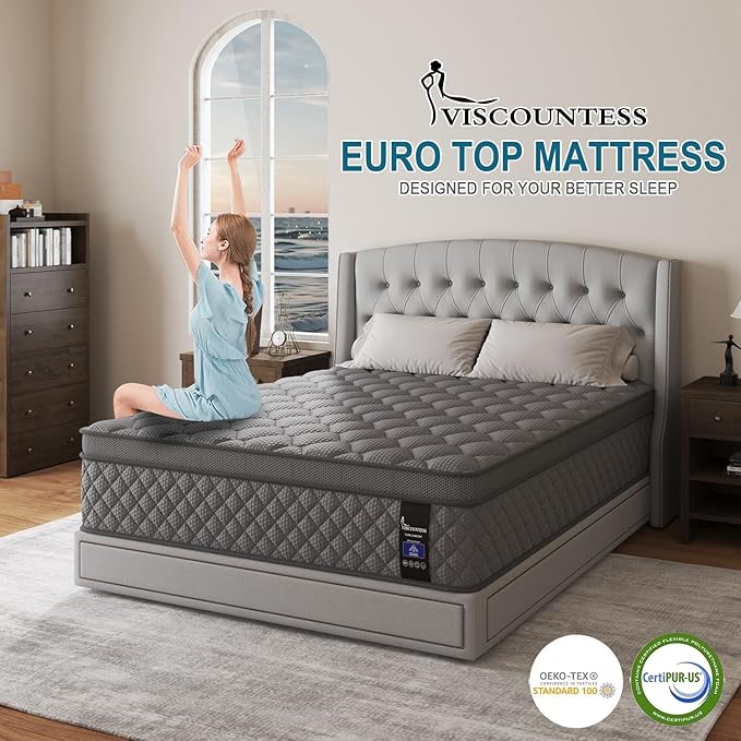 Full Mattress, 12 Inch Hybrid Mattresses Grey, Mattress Medium Firm for Back & Lumbar Support, 100 Night Trial, Individual Pocket Spring for Motion Isolation & Pressure Relief