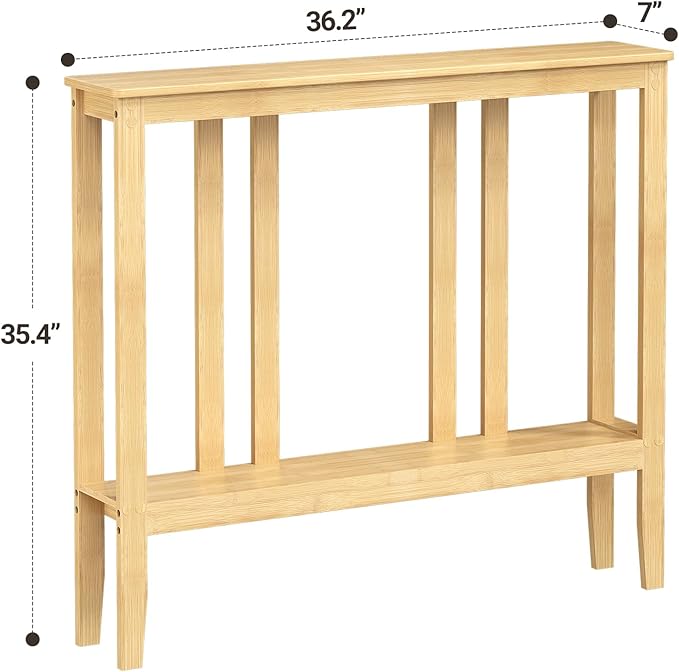ELYKEN Console Tables for Entryway, 36.2" Long 2 Tier Hallway Table Behind Couch, 7” Narrow Sofa Table for Entrance, Entry, Living Room, Natural