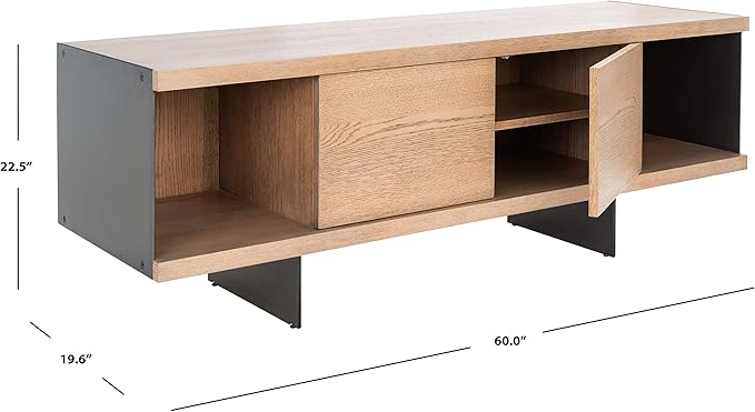 SAFAVIEH Couture Terrance TV Stand for up to 65" Flatscreen – Brown, 2 Doors with Interior Storage, 2 Open Shelves, Entertainment Media Console (SFV6047A)