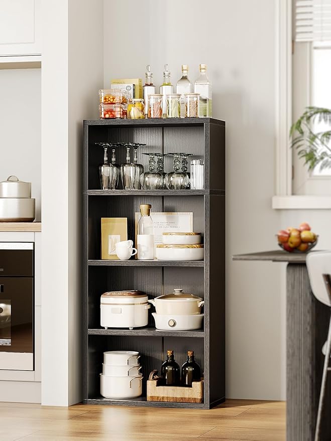 Casaottima 4-Tier Open Bookshelf and Bookcase, Floor Standing Display Storage Shelves for Living Room, Tall Book Shelf for Bedroom, Home Office, Dining Room, Black