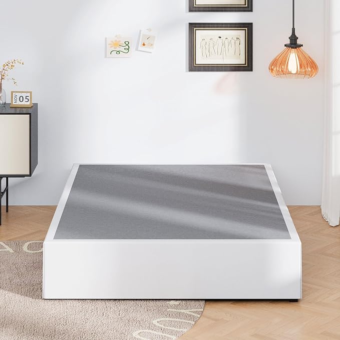 16 Inch King Size Bed Frame with White Skirt Cover, Metal King Bed Frame with Storage, No Box Spring Needed, Heavy Duty, Easy Assembly, Noise Free, Mattress Foundation