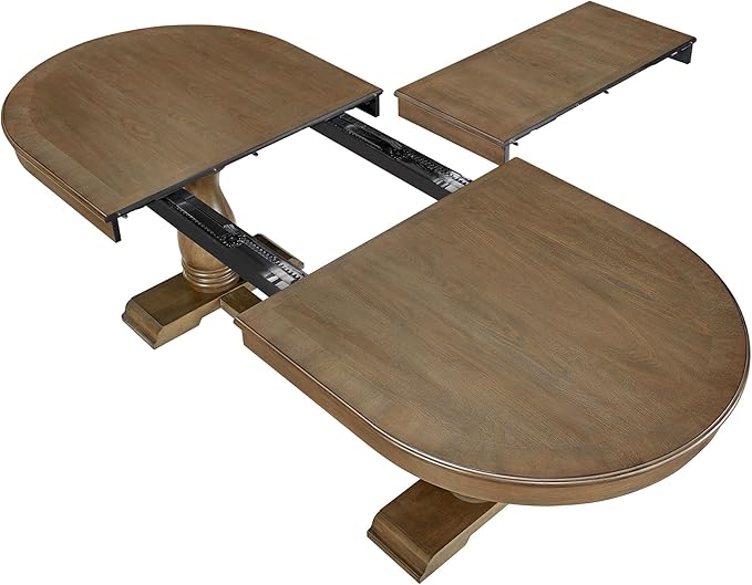 KEIKI Retro 7-Piece Wooden Dining Table Set for 6 Person, Vintage Table Set with Extendable Curved MDF Wood Grain Table and 6 Upholstered Chairs, Easy Assembly, for Kitchen, Dining Room, Whtie Oak