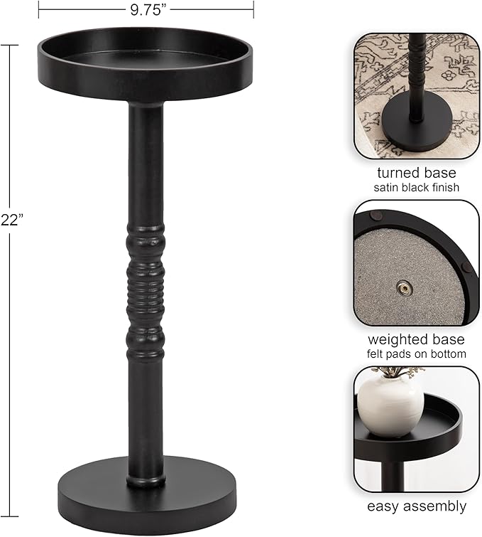 Kate and Laurel Bellport Farmhouse Round Drink Table, 10 x 10 x 22, Black, Decorative Traditional Mini Table for Use as Charming Indoor Plant Stand or Living Room Pedestal Table