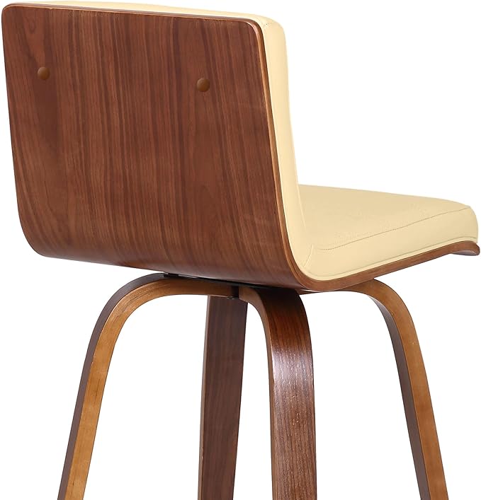 Armen Living Vienna Modern Swivel 26" Counter Height Barstool with Cream Faux Leather and Walnut Wood Finish