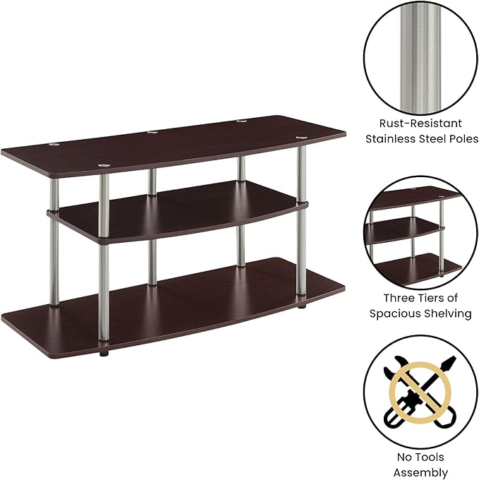 Convenience Concepts Designs2Go No Tools 3-Tier Wide TV Stand 42" - Entertainment Center for TVs up to 46 Inches, Modern TV Mount with Shelves for Living Room, Cherry