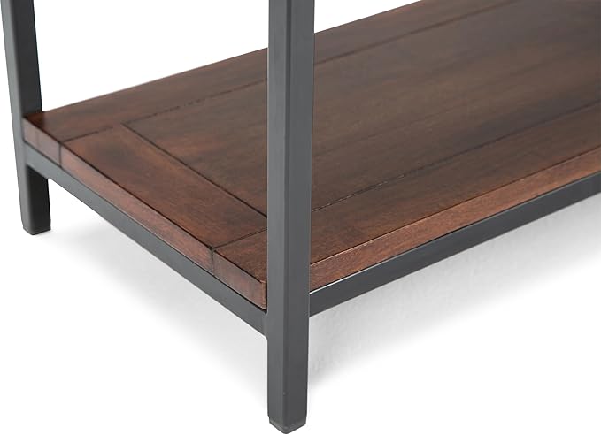 SIMPLIHOME Skyler Console Table - 54 Inch Wide Solid Mango Wood and Metal Sofa Table in Dark Cognac Brown, Industrial Entryway Table for Living Room with Open Bottom Shelf and Black Steel Frame