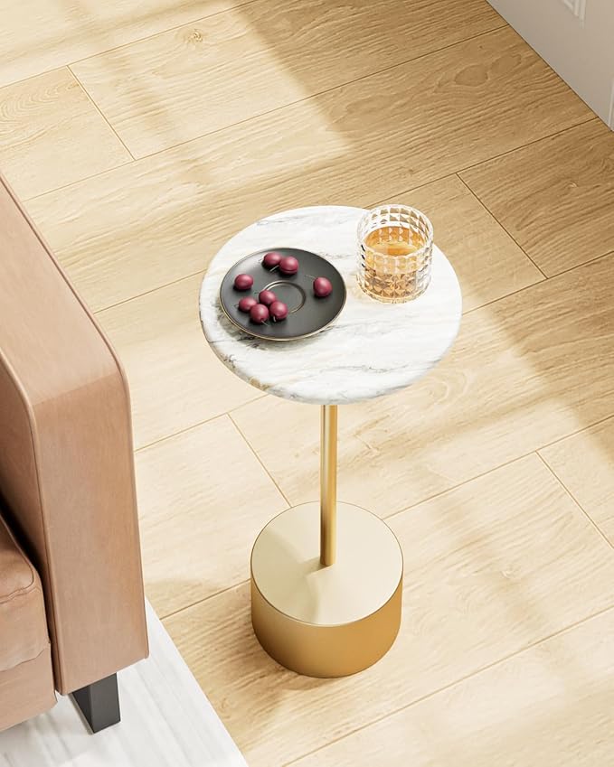 Drink Table Pedestal, Round Side Table, Drink Tables for Small Spaces, Pedestal End Table, Small Pedestal Table (Gold)