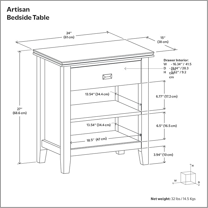 SIMPLIHOME Artisan SOLID WOOD 24 inch Wide Transitional Bedside Nightstand Table in White for the Living Room and Bedroom