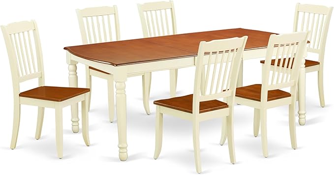 East West Furniture DODA7-BMK-W 7 Piece Dining Table Set Consist of a Rectangle Dinner Table with Butterfly Leaf and 6 Dining Room Chairs, 42x78 Inch, Buttermilk & Cherry