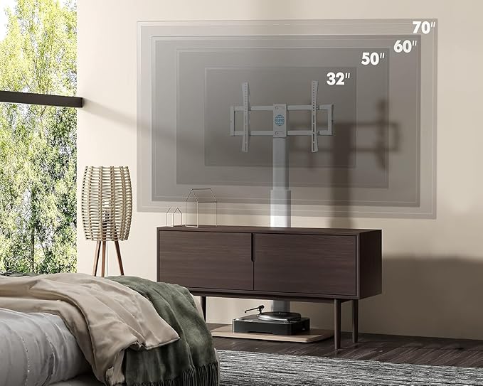 FITUEYES Swivel Floor TV Stand for 32 to 70 Inch TVs Tall Universal TV Stand Mount with Sturdy Wood Base, Space Saving for Corner Bedroom White