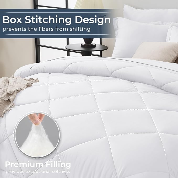 HEVUMYI King Comforter Set - 7-Piece All Season Bed in a Bag King, Ultra Soft Bedding Set with Comforter, Flat Sheet, Fitted Sheet, Pillowcases, Pillow Shams, White
