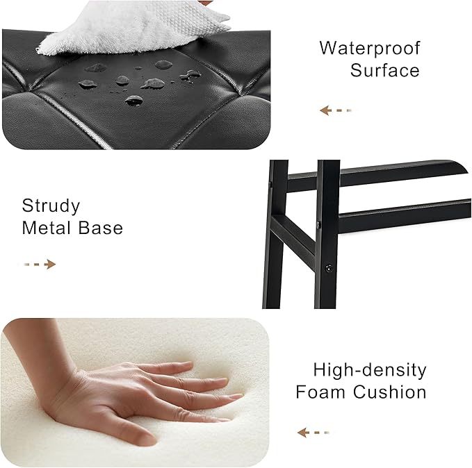 VECELO 25 inch Counter Height Stools for Kitchen Island, 3.3'' Thick PU Upholstered Saddle Seats, Backless Bar Chairs with Metal Base, Black
