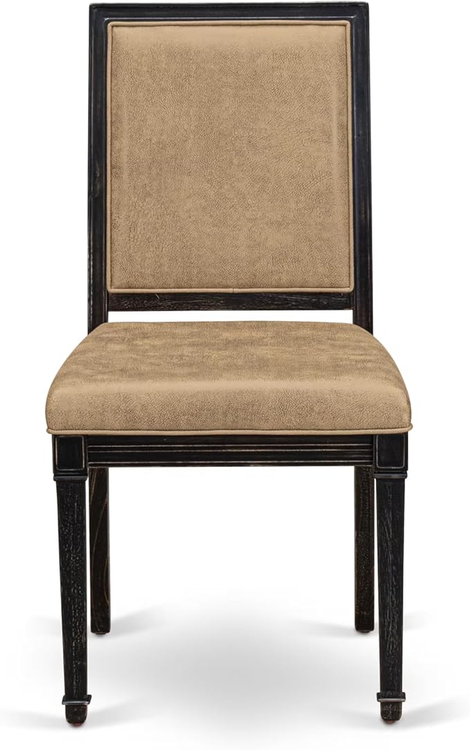LKAM9-SBB-28 9-Piece Kitchen Table Set Consists of a Dining Table and 8 Beige Polyester Fabric Dining Chairs with High Back - Sand Blasting Black Finish
