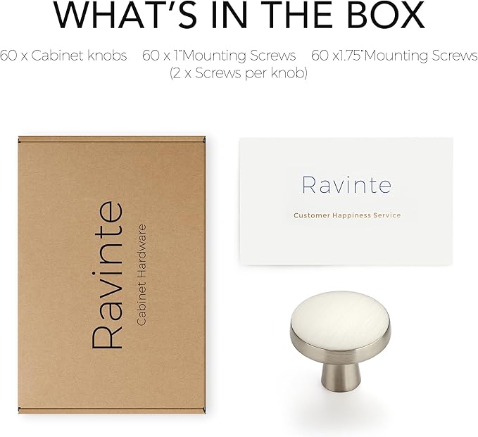 Ravinte 60 Pack Drawer Pulls 1-1/4 Inch Kitchen Cabinet Knobs Brushed Nickel Round Dresser Drawer Knobs Solid Dresser Knobs Drawer Knobs Simple Cabinet Hardware for Cupboard Drawer Pulls