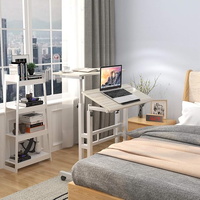 soges 23.6inches Height Adjustable Desk Laptop Desk on The Wheels, Rolling Stand Up Desk Computer Desk Adjustable Standing Desk Sit and Stand Desk Portable Laptop Table, Beige