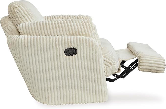 Signature Design by Ashley Tie-Breaker Contemporary Manual Press-Back Swivel Glider Rocker Recliner with 2 Bolster Pillows and Hidden Storage, White