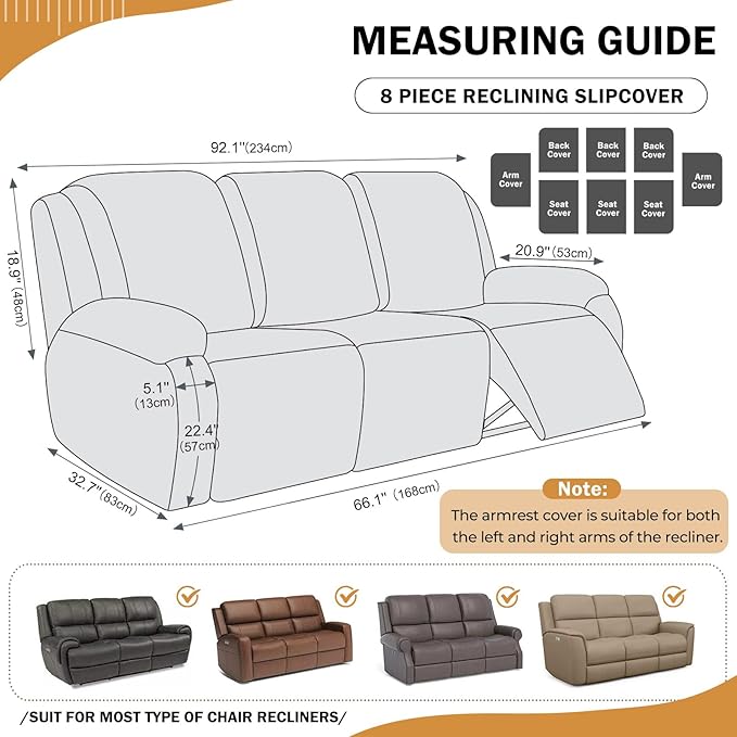 vctops 8 Pieces Geometric Jacquard Plush Recliner Sofa Covers Soft Fuzzy Fluffy 3 Seats Couch Cover Anti-Slip Sofa Slipcover Furniture Protector with Elastic Bottom for Kids Pet(Cream,3 Seat)