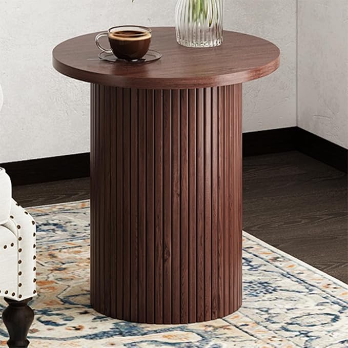 Walnut Pedestal Side Table 16.93'' Dia, Mid Century Modern Farmhouse Accent End Table, Fluted Base Design, Fully Assembled, for The Living Room and Bedroom, 22.44" Tall