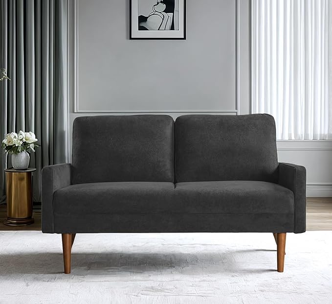 Kent Velvet Loveseat Sofa, European Style with Sleek Design, Modern & Vintage Flair, Upholstered 2 Seater Couch, Chic Living Room Furniture Seating for Home, Apartment or Office, Black