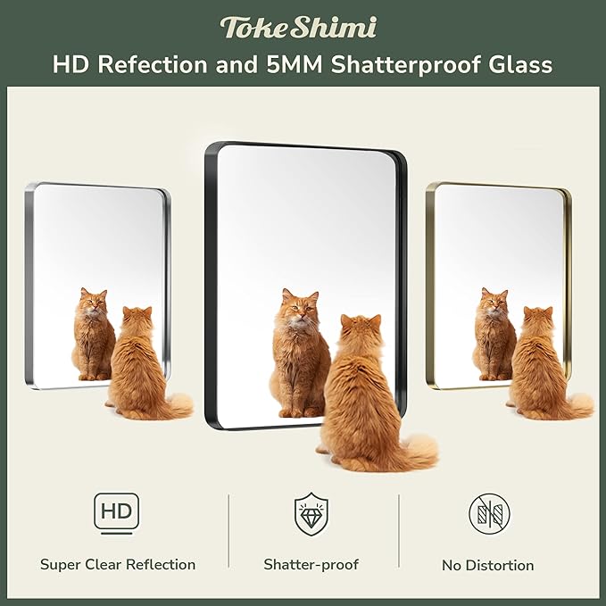 TokeShimi Gold Bathroom Mirror for Wall 48 x 30 Inch Metal Rounded Corner Rectangle Mirror Wall Mirror in Aluminum Alloy Metal Frame Deep Set Design Hangs Horizontal Or Vertical