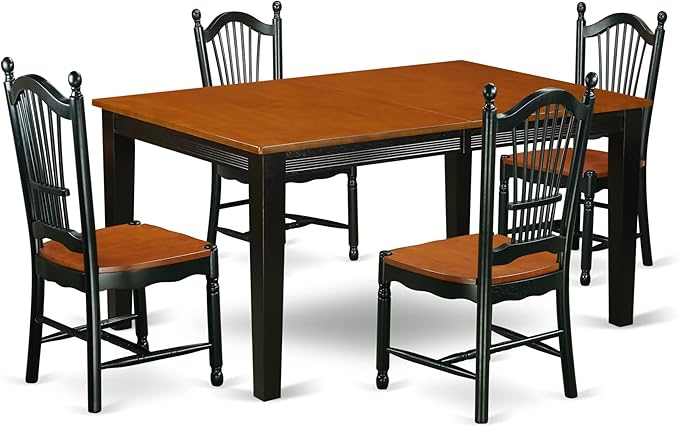 East West Furniture QUDO5-BCH-W 5 Piece Modern Dining Table Set Includes a Rectangle Wooden Table with Butterfly Leaf and 4 Dining Room Chairs, 40x78 Inch, Black & Cherry