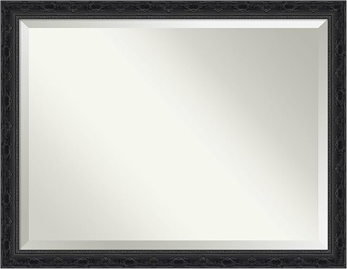 Amanti Art Bathroom Mirror for Over Sink, 35x45 Filigree Gloss Black Rectangle Vanity Mirror, X-Large Traditional Frame, Hangs Horizonally and Vertically, Bathroom Wall Decor, Beveled Edge