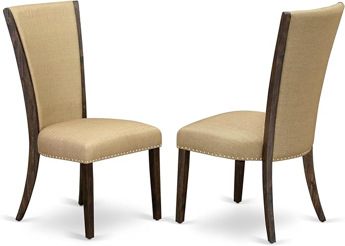 East West Furniture V777VE703-6 6 Piece Dining Set Contains a Rectangle Dining Room Table with V-Legs and 4 Brown Linen Fabric Parson Chairs with a Bench, 40x72 Inch, Multi-Color